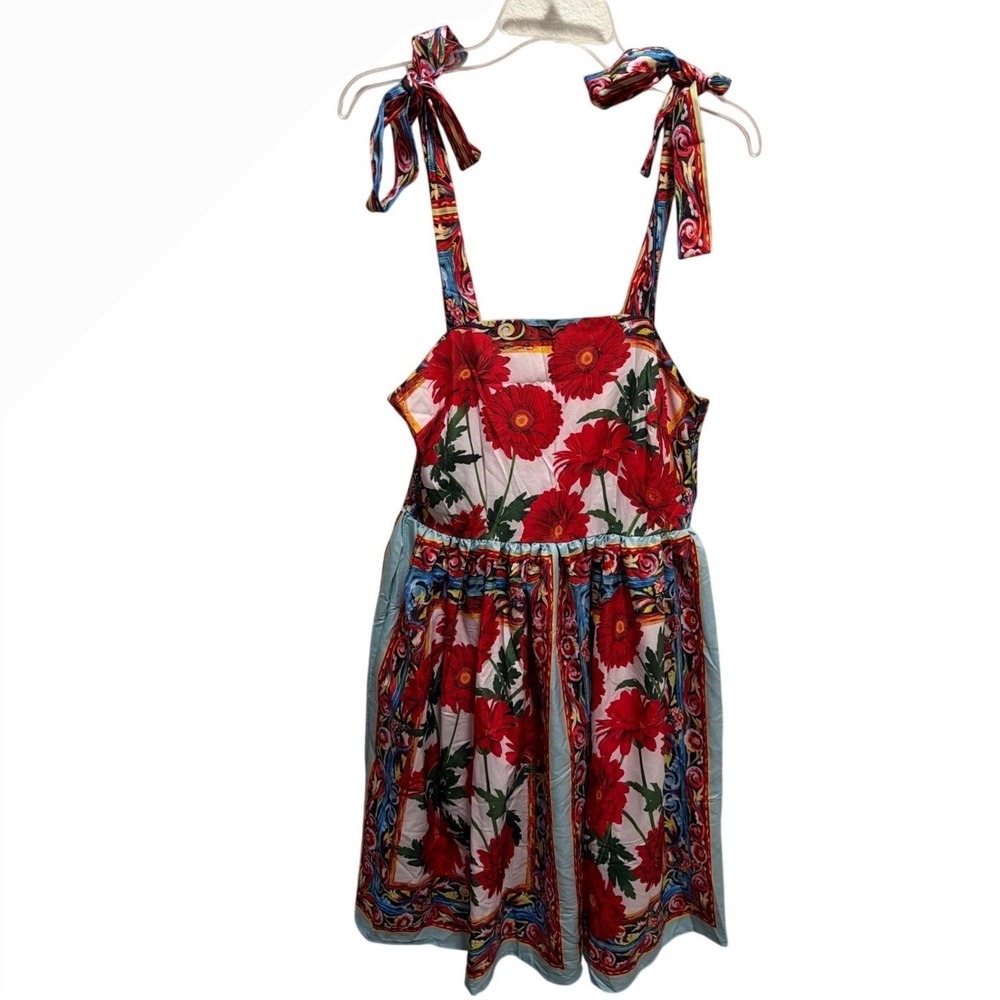 DIY XY Floral Print Mini Dress Tie Shoulder Ruffle Hem Women's M